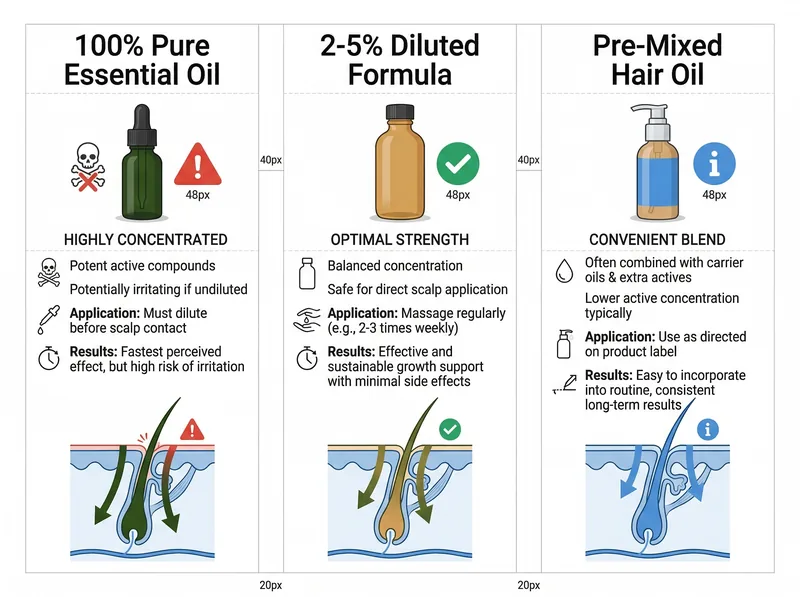 Educational infographic comparing rosemary oil concentration levels and their effects on hair follicles
