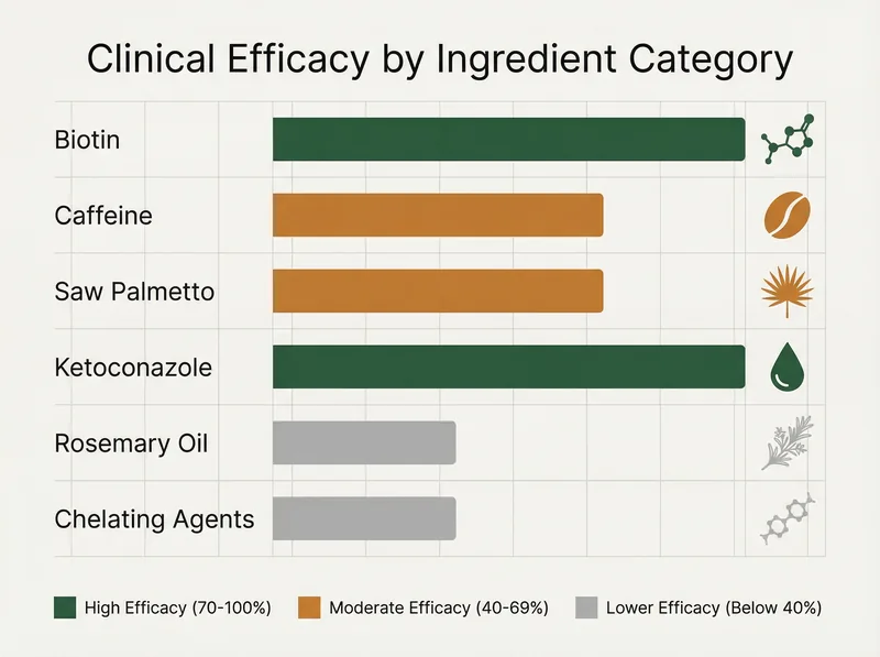 Educational chart comparing effectiveness of common hair growth ingredients with scientific efficacy ratings