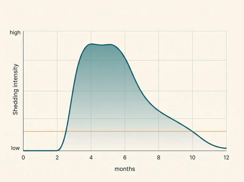 Graph showing hair shedding intensity over time after stress event