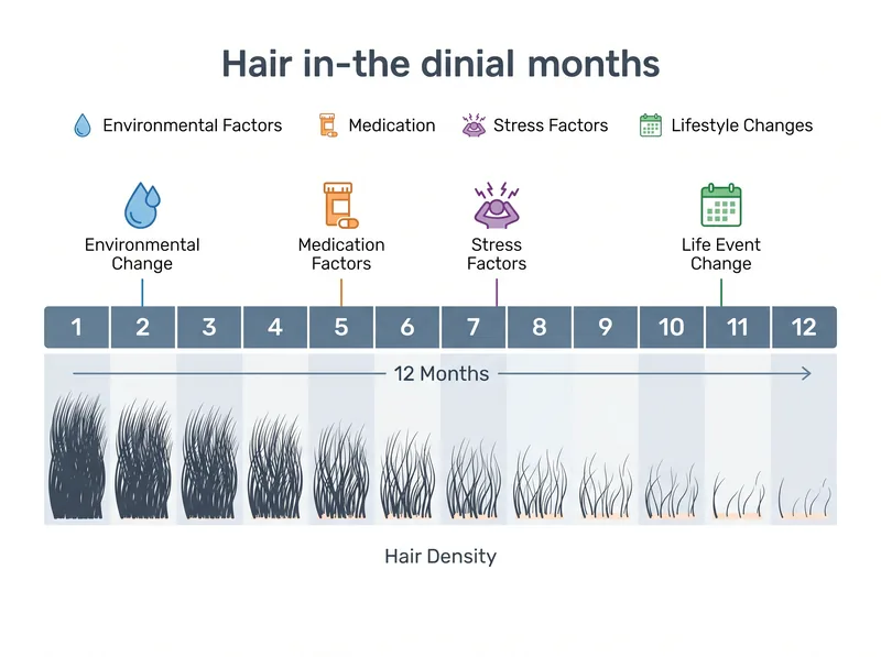 Visual timeline showing hair loss progression documentation with calendar markers and symptom notes