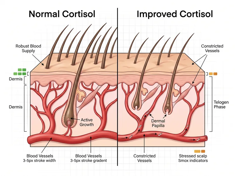Comparison showing how chronic stress affects hair follicle health and growth patterns in young adults