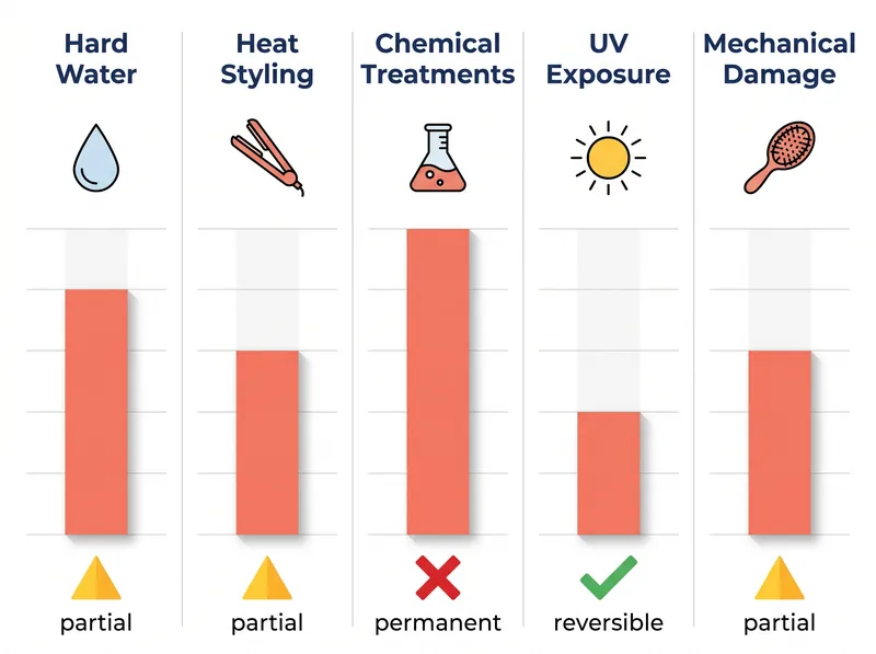 Comparison chart showing five common causes of hair cuticle damage ranked by severity
