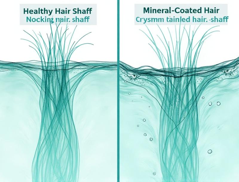 Microscopic comparison showing hard water hair loss effects on hair shaft versus healthy hair