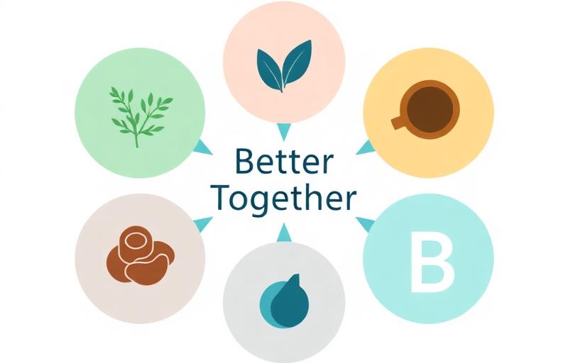 Diagram showing five natural hair growth ingredients working synergistically for better results