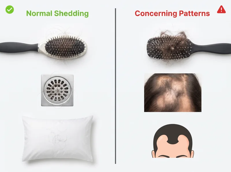 Side-by-side comparison showing normal teenage hair shedding versus concerning hair loss patterns requiring medical attention